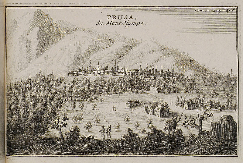 Prousa_Bursa_Steal engraving_Viewed from Mount Olympos_published 1717