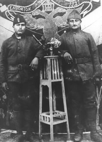 Sarkis Mesrobian of Kerament_Garabed_Karapet of Norkek_Members of Hellenic Forces_Asia Minor_Bursa_Prousa 1921
