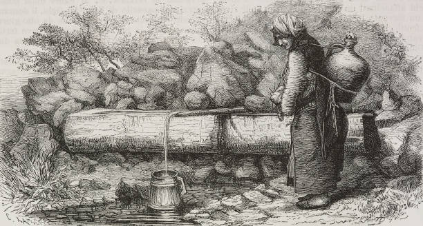 "Greek peasant at a fountain in the Trabzon Mountains"