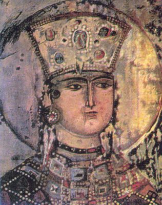 Queen T(h)amar the Great (Bagrationi)_Mural painting in the Chruch of Dormition, Vardzia Monastery